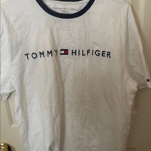 Tommy Hilfiger White and Blue Logo Tee